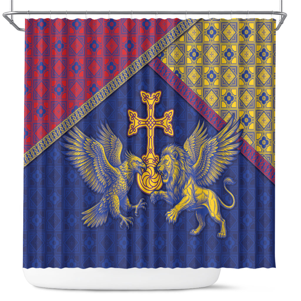 Armenia Shower Curtain Golden Eagle And Lion Khachkar