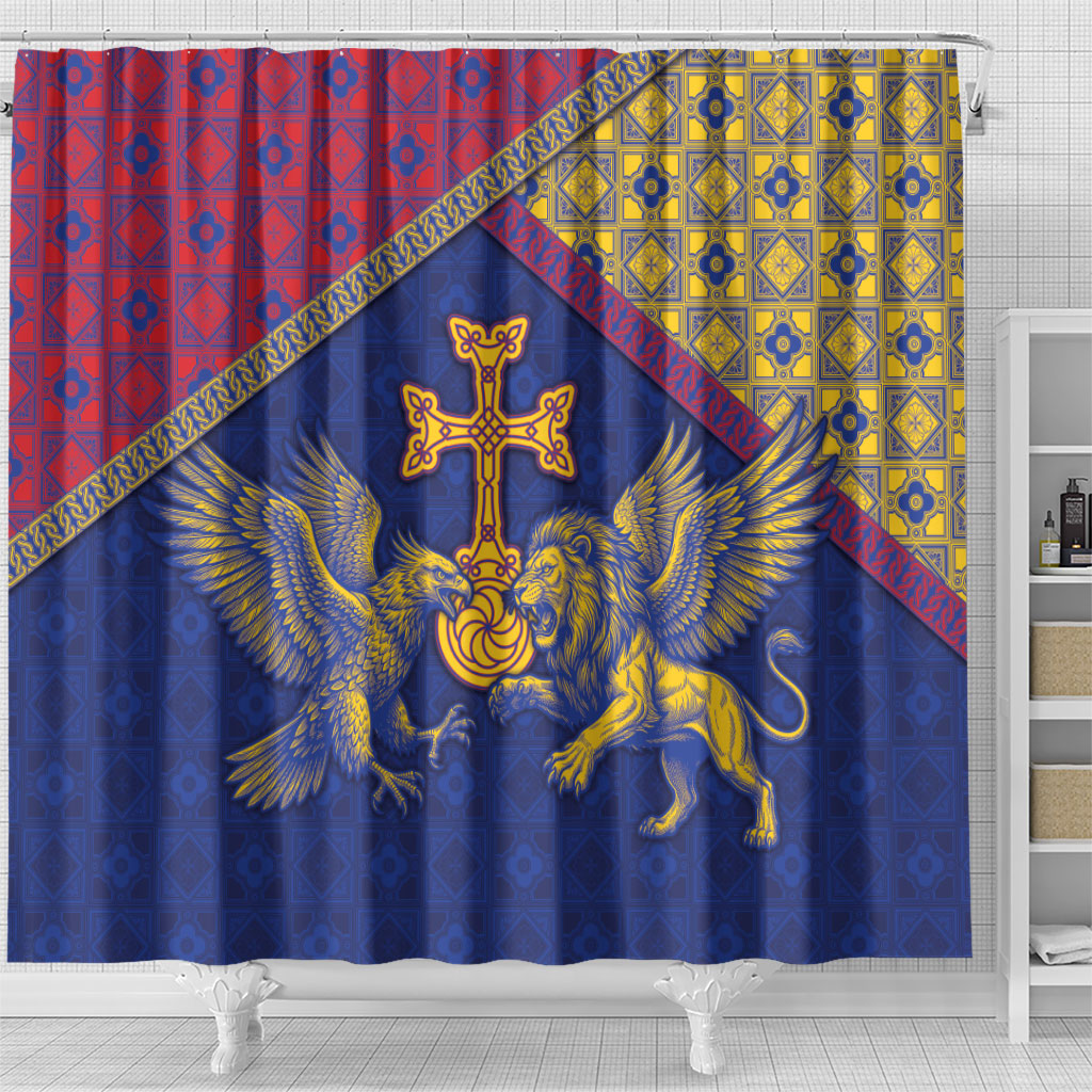 Armenia Shower Curtain Golden Eagle And Lion Khachkar