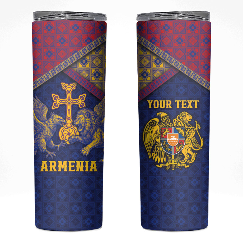Personalized Armenia Skinny Tumbler Golden Eagle And Lion Khachkar