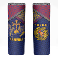 Personalized Armenia Skinny Tumbler Golden Eagle And Lion Khachkar