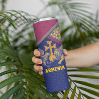 Personalized Armenia Skinny Tumbler Golden Eagle And Lion Khachkar