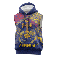 Personalized Armenia Sleeveless Hoodie Golden Eagle And Lion Khachkar