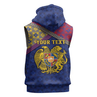 Personalized Armenia Sleeveless Hoodie Golden Eagle And Lion Khachkar