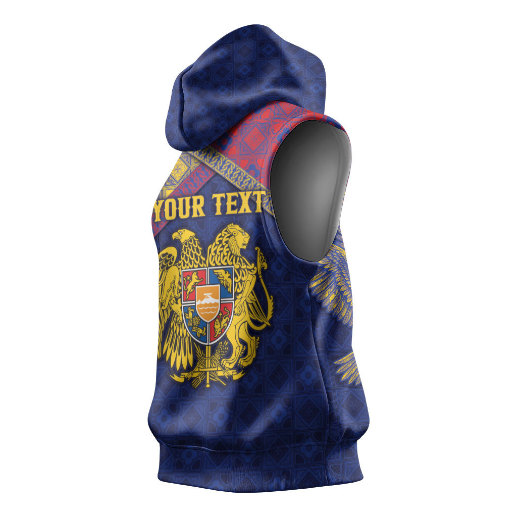 Personalized Armenia Sleeveless Hoodie Golden Eagle And Lion Khachkar