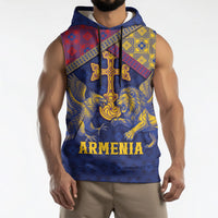 Personalized Armenia Sleeveless Hoodie Golden Eagle And Lion Khachkar