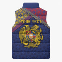 Personalized Armenia Sleeveless Puffer Jacket Golden Eagle And Lion Khachkar