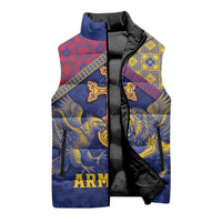 Personalized Armenia Sleeveless Puffer Jacket Golden Eagle And Lion Khachkar