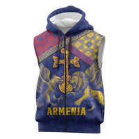 Personalized Armenia Sleeveless Zip Hoodie Golden Eagle And Lion Khachkar
