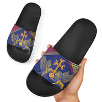 Armenia Slide Sandals Golden Eagle And Lion Khachkar