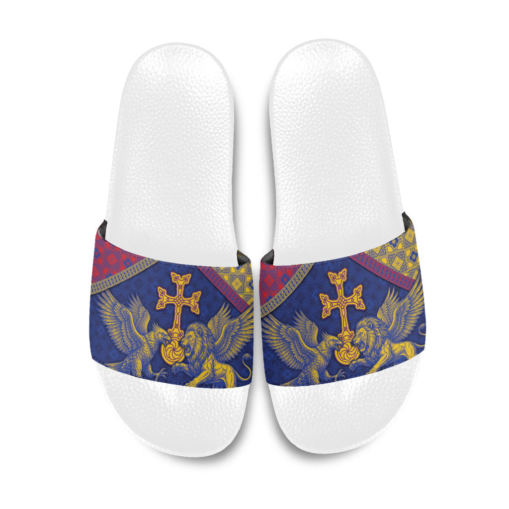 Armenia Slide Sandals Golden Eagle And Lion Khachkar