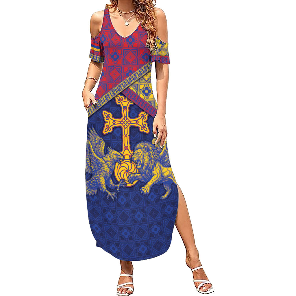 Armenia Summer Maxi Dress Golden Eagle And Lion Khachkar