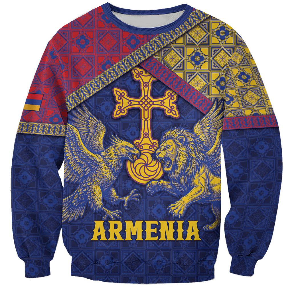 Personalized Armenia Sweatshirt Golden Eagle And Lion Khachkar