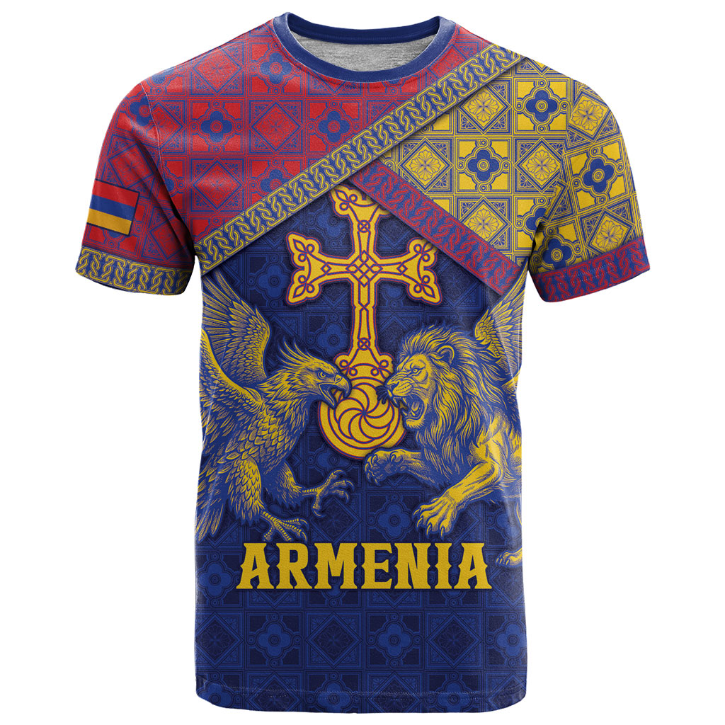 Personalized Armenia T Shirt Golden Eagle And Lion Khachkar
