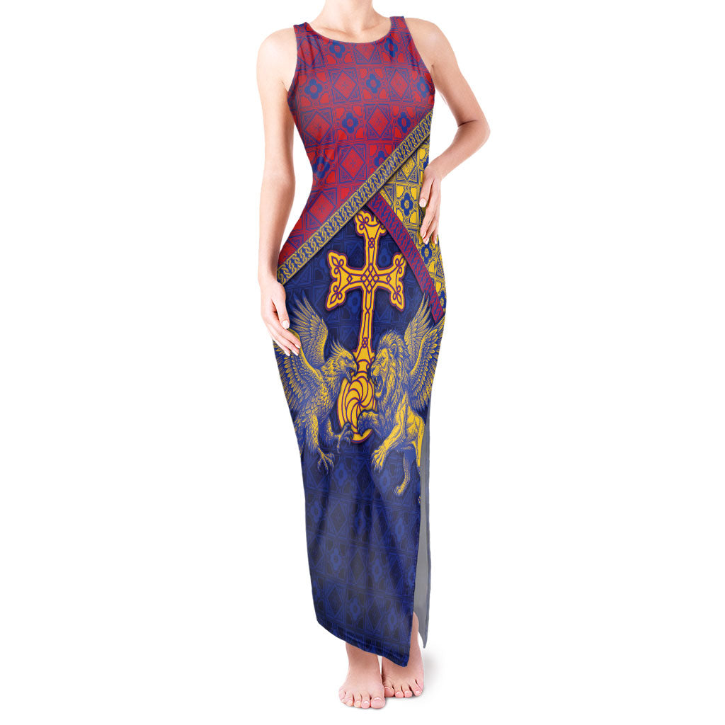 Armenia Tank Maxi Dress Golden Eagle And Lion Khachkar