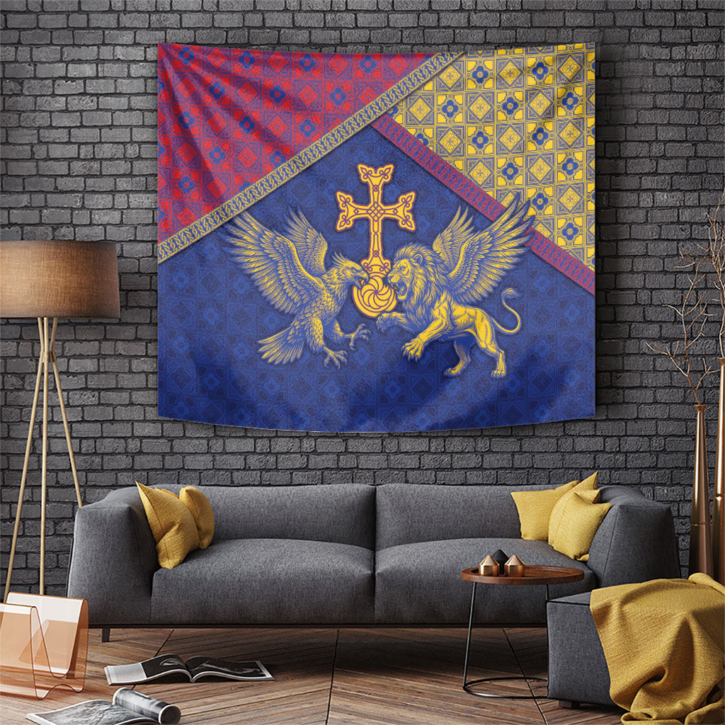 Armenia Tapestry Golden Eagle And Lion Khachkar