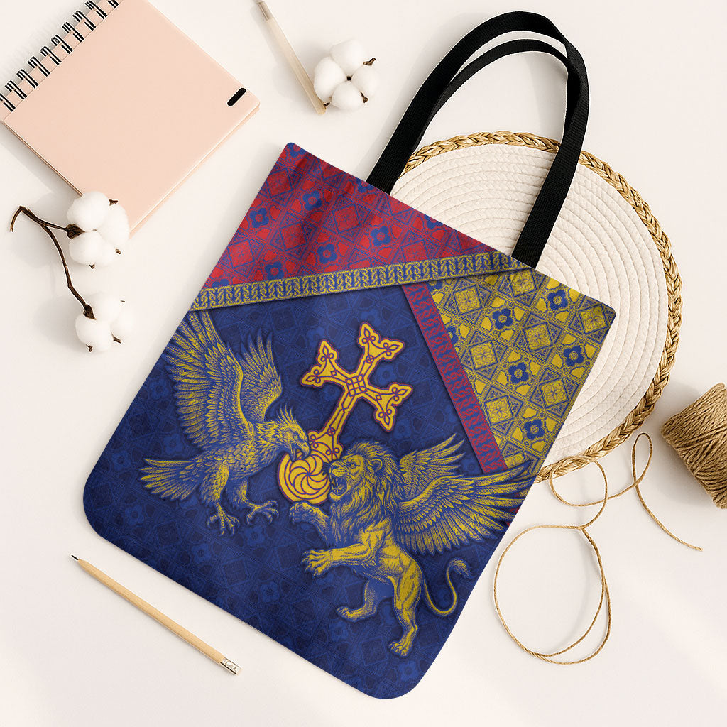 Armenia Tote Bag Golden Eagle And Lion Khachkar