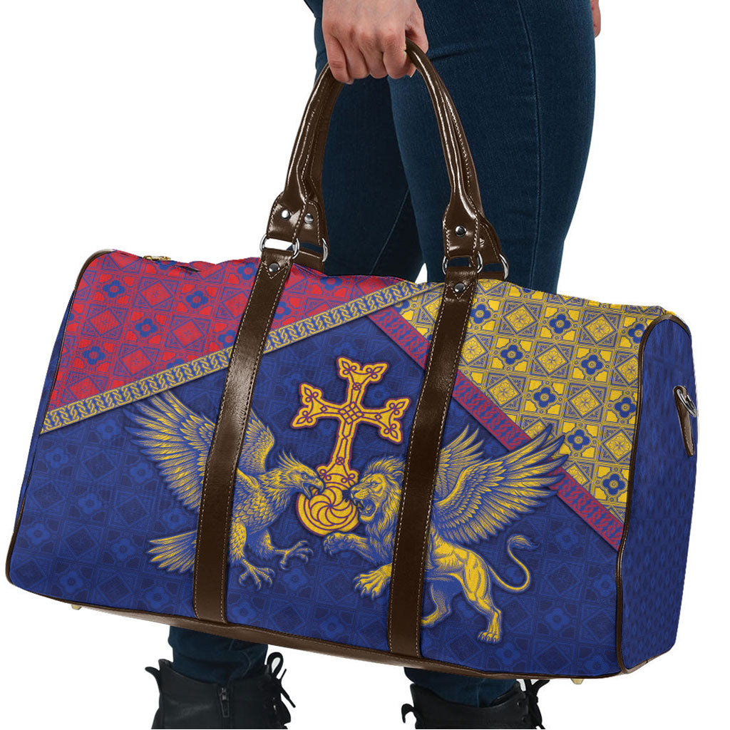 Armenia Travel Bag Golden Eagle And Lion Khachkar