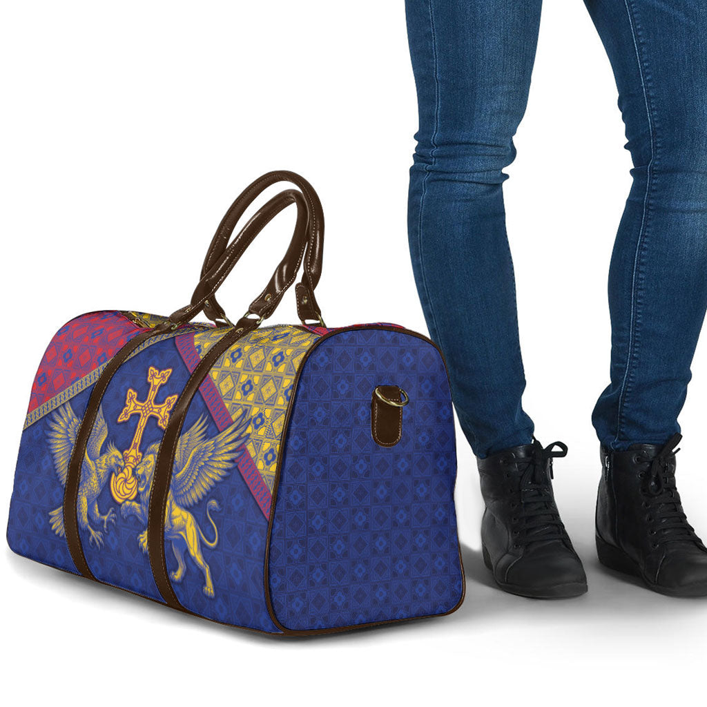 Armenia Travel Bag Golden Eagle And Lion Khachkar