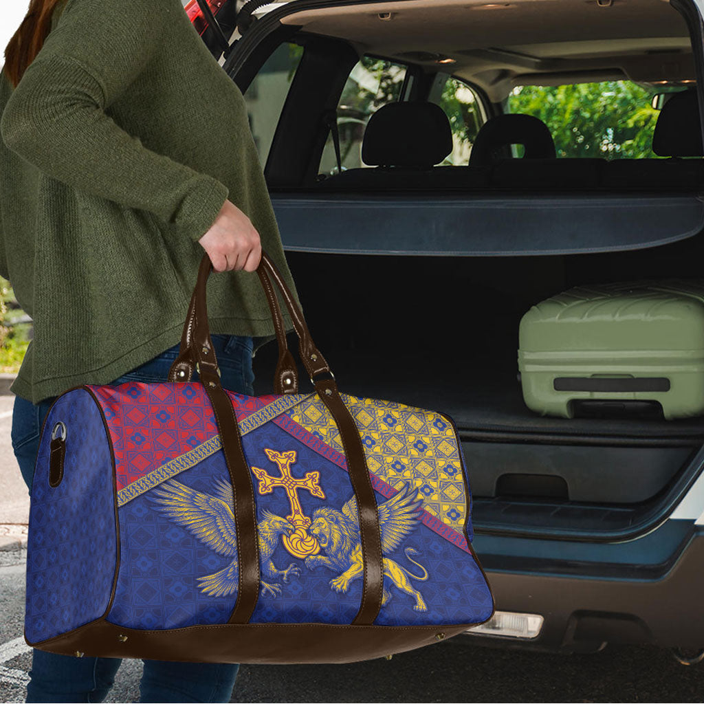 Armenia Travel Bag Golden Eagle And Lion Khachkar