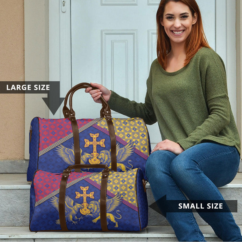Armenia Travel Bag Golden Eagle And Lion Khachkar