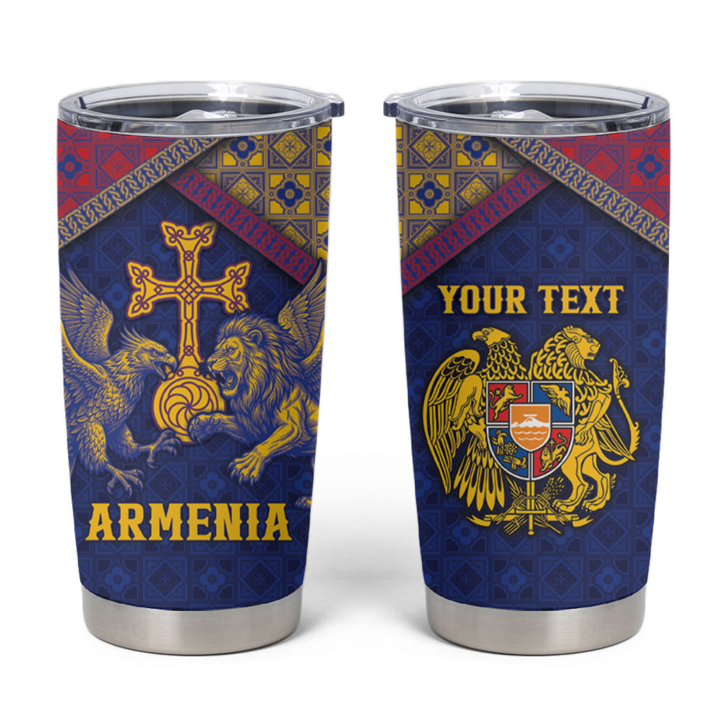 Personalized Armenia Tumbler Cup Golden Eagle And Lion Khachkar