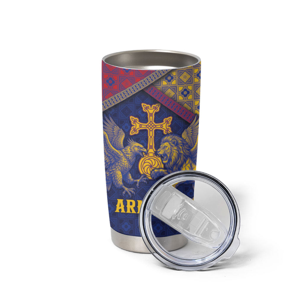 Personalized Armenia Tumbler Cup Golden Eagle And Lion Khachkar