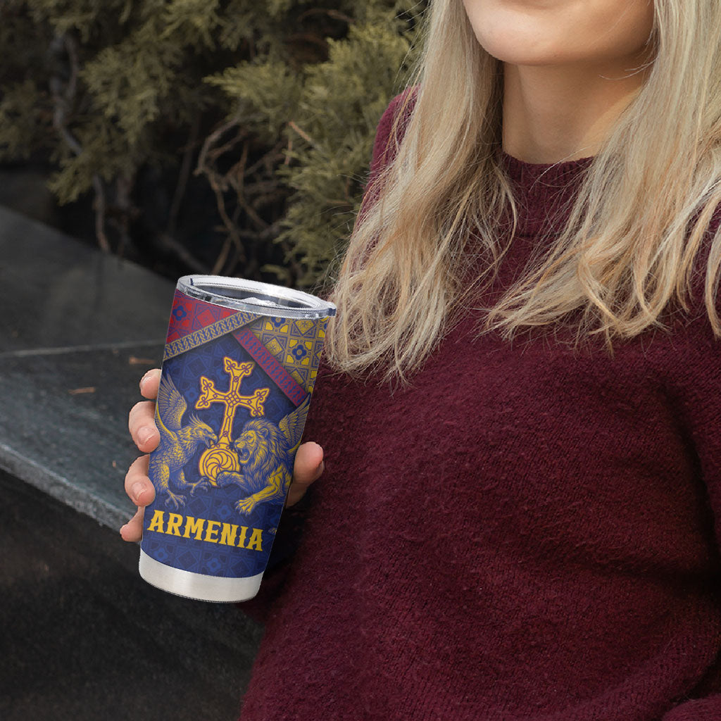 Personalized Armenia Tumbler Cup Golden Eagle And Lion Khachkar