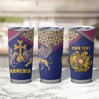 Personalized Armenia Tumbler Cup Golden Eagle And Lion Khachkar
