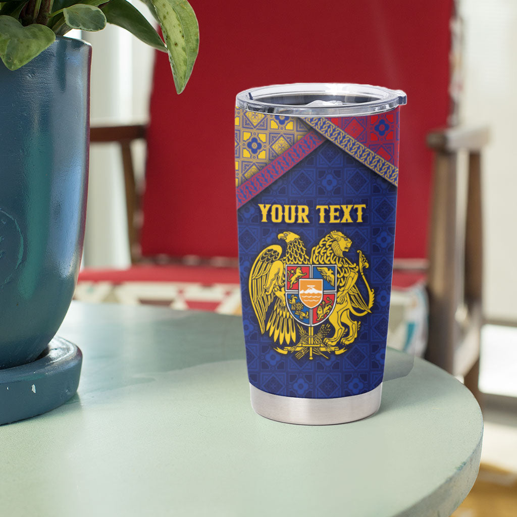 Personalized Armenia Tumbler Cup Golden Eagle And Lion Khachkar