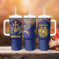 Personalized Armenia Tumbler With Handle Golden Eagle And Lion Khachkar