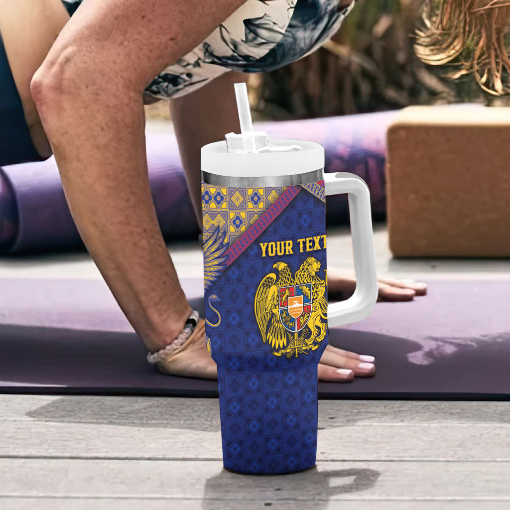 Personalized Armenia Tumbler With Handle Golden Eagle And Lion Khachkar