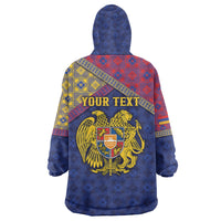Personalized Armenia Wearable Blanket Hoodie Golden Eagle And Lion Khachkar