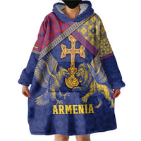 Personalized Armenia Wearable Blanket Hoodie Golden Eagle And Lion Khachkar