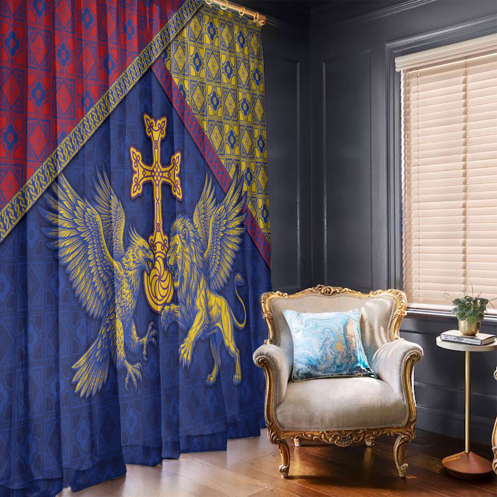 Armenia Window Curtain Golden Eagle And Lion Khachkar
