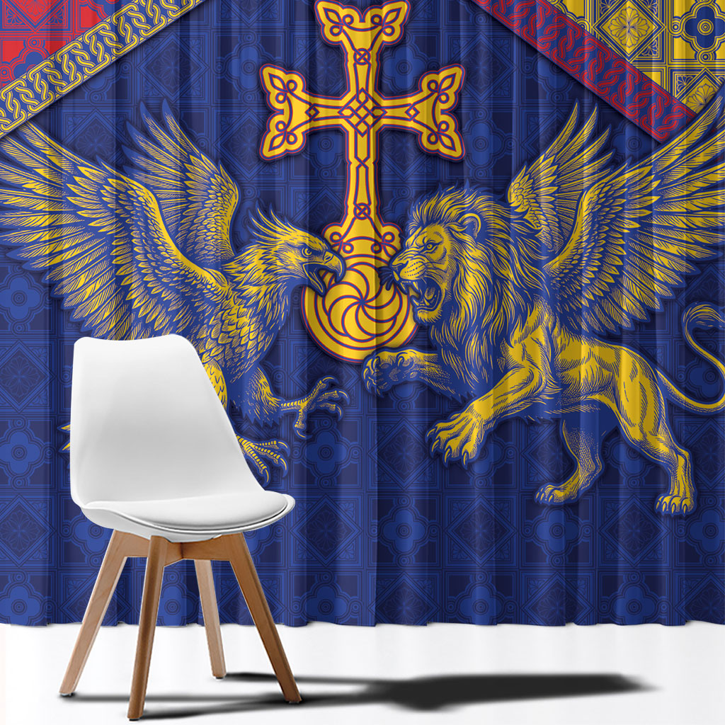 Armenia Window Curtain Golden Eagle And Lion Khachkar