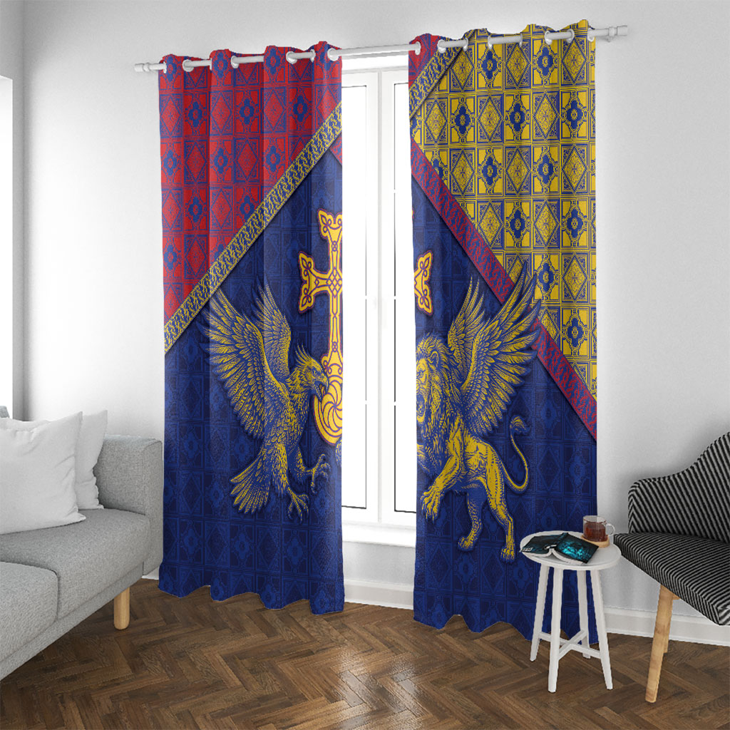 Armenia Window Curtain Golden Eagle And Lion Khachkar