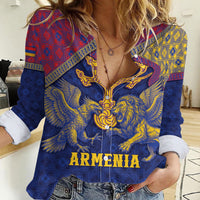 Personalized Armenia Women Casual Shirt Golden Eagle And Lion Khachkar