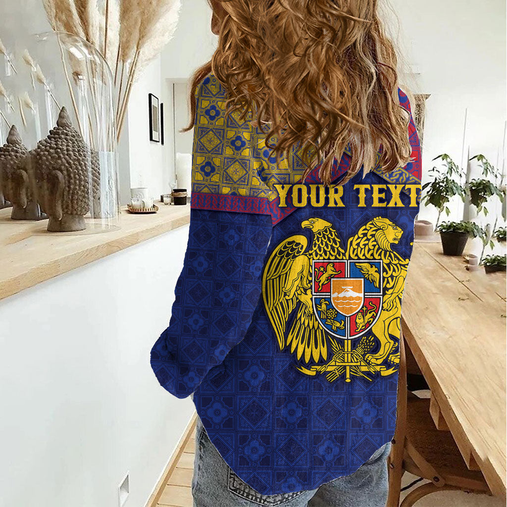 Personalized Armenia Women Casual Shirt Golden Eagle And Lion Khachkar