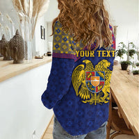 Personalized Armenia Women Casual Shirt Golden Eagle And Lion Khachkar
