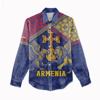 Personalized Armenia Women Casual Shirt Golden Eagle And Lion Khachkar