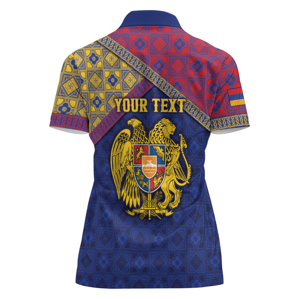 Personalized Armenia Women Polo Shirt Golden Eagle And Lion Khachkar