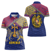 Personalized Armenia Women Polo Shirt Golden Eagle And Lion Khachkar