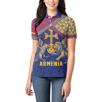 Personalized Armenia Women Polo Shirt Golden Eagle And Lion Khachkar