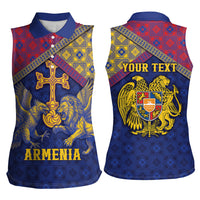 Personalized Armenia Women Sleeveless Polo Shirt Golden Eagle And Lion Khachkar