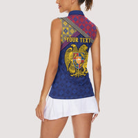 Personalized Armenia Women Sleeveless Polo Shirt Golden Eagle And Lion Khachkar