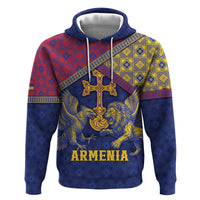 Personalized Armenia Zip Hoodie Golden Eagle And Lion Khachkar