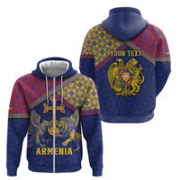Personalized Armenia Zip Hoodie Golden Eagle And Lion Khachkar