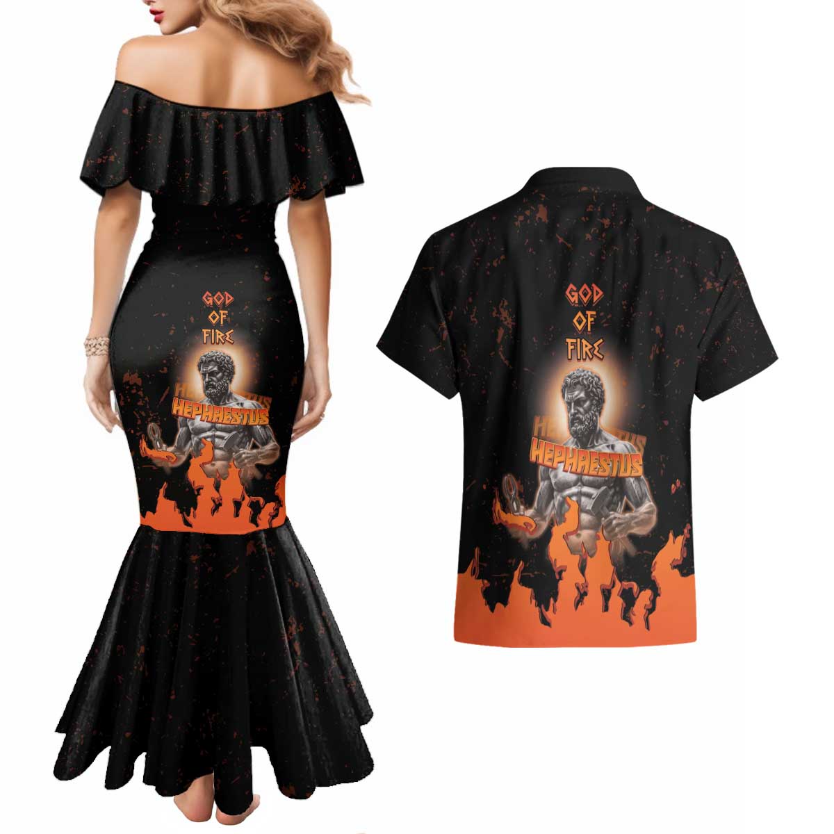 Ancient Greek Hephaestus Couples Matching Mermaid Dress and Hawaiian Shirt God Of Fire - Wonder Print Shop