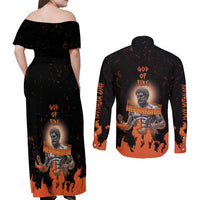Ancient Greek Hephaestus Couples Matching Off Shoulder Maxi Dress and Long Sleeve Button Shirt God Of Fire - Wonder Print Shop