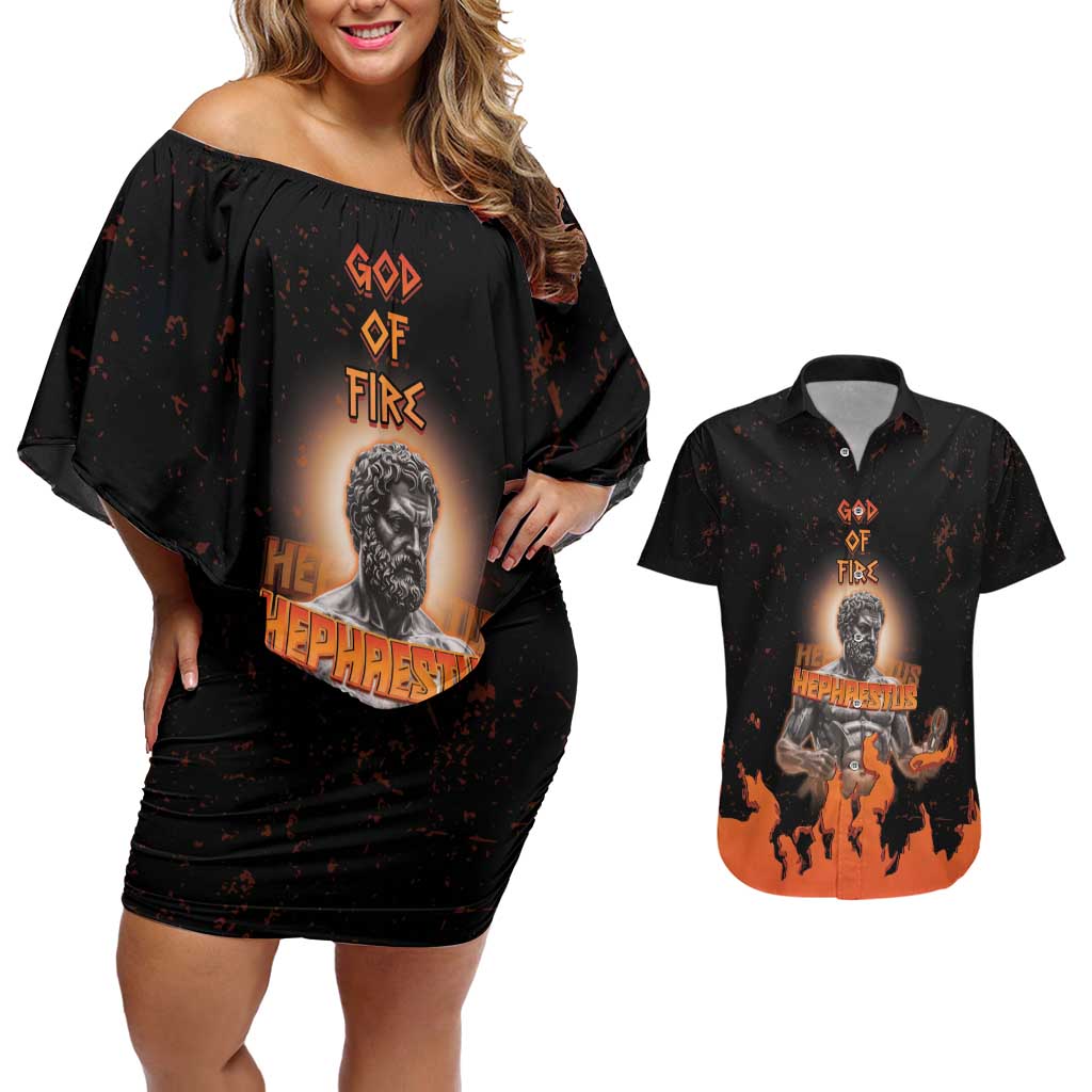 Ancient Greek Hephaestus Couples Matching Off Shoulder Short Dress and Hawaiian Shirt God Of Fire - Wonder Print Shop